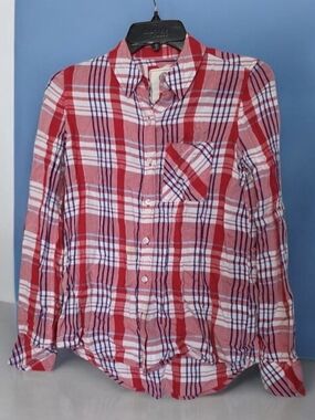 💙 SO Red, White & Navy Plaid Button-Up Shirt